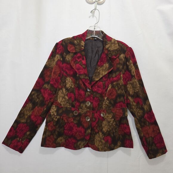 Elementz Corduroy Blazer Floral Womens M  Coat Light Weight Fall Autumn Business - Picture 1 of 10